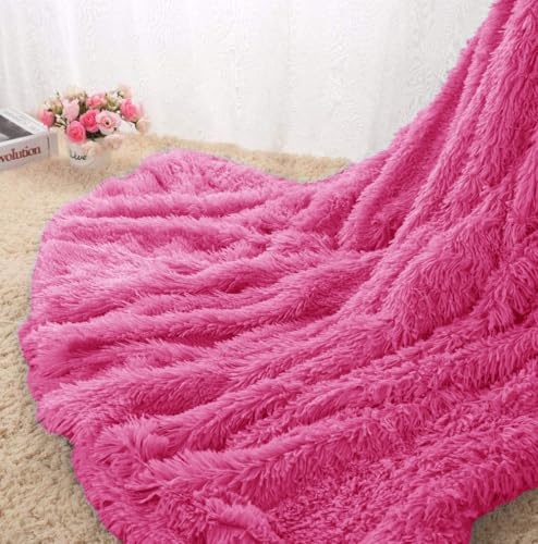Image of Shaggy Faux Fur Fabric, Super Soft, 6 X 5 Feet (Dark Pink)