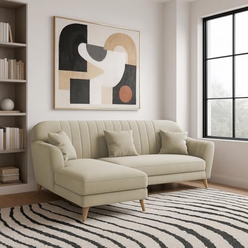 Image of Atticus LHS 4 Seater L Shape Sofa Set for Living Room (Cream Fabric) Premium Fabric Sofa Set
