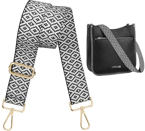 Image of Lyrovo Adjustable Purse Strap Replacement for Women, 1.5 inch Wide Crossbody Shoulder Strap Boho Handbag Strap (Bohemia-Beige Black)