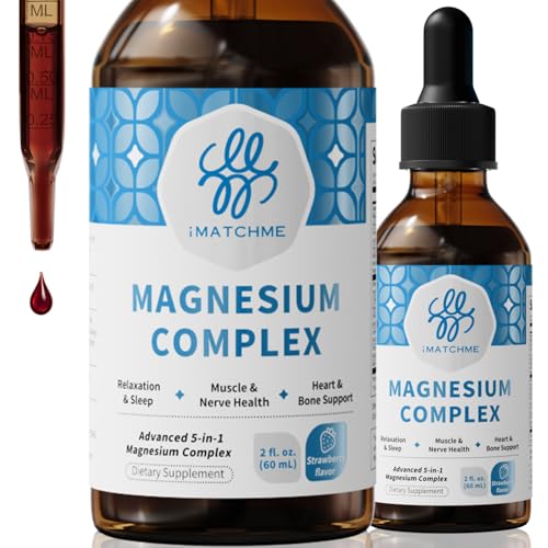 iMATCHME Liquid Magnesium Complex - High Absorption Magnesium Glycinate Citrate & Malate Drops with L-Theanine & B12 - Supports Calm Mood Restful Sleep & Health Muscle Function - Strawberry 2 Fl Oz