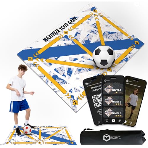 BIORYC ® Tapete de treino de futebol Diatomea vídeos de treino bolsa de transporte | Tapete de habilidade antiderrapante 60 x 90 cm da sua equipa favorita, mundo de clubes (branco, FBM)