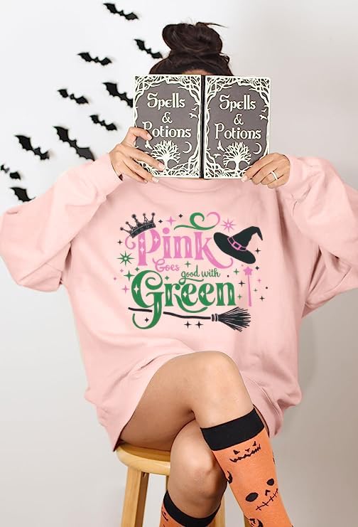Witch Musical Movie Sweatshirt Women Pink Goes Good with Green Pullover Tops Musical Fan Long Sleeve Shirts Gifts - Image 5