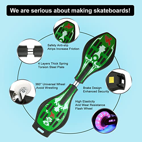 Rip Stick Skateboard, Compact And Lightweight Ripstick Deluxe Junior Caster Board With Illuminating Wheels And 360 Degree Casters For More Excitement And Fun For Kids Adults, 29.1"*7.4" (Green) #TOP1