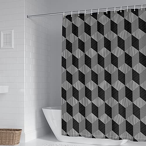 Rideau de douche 165x200cm polyester géométrie gris KnSam - 2