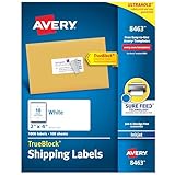 Avery Printable Shipping Labels with Sure Feed, 2' x 4', White, 1,000 Blank Mailing Labels (8463)
