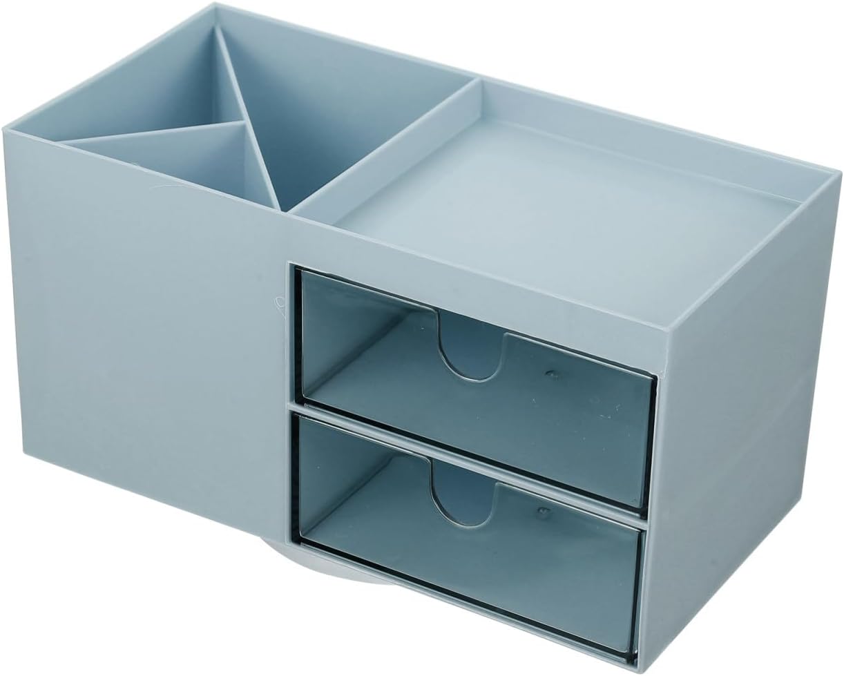 Simple Drawer Style Makeup Organizer Compact Bathroom and Vanity Storage Case for Cosmetics High-class Material Space-saving Design Blue Color for Home and Office Use