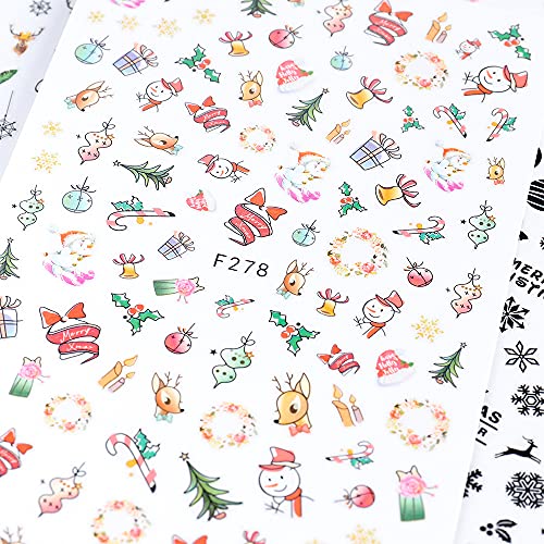 JMEOWIO 3D Nagelsticker Weihnachten, 12 Blätter Selbstklebend Nagel Sticker Schneeflocke Elch Nail Art Decals Design DIY… – Bild 5