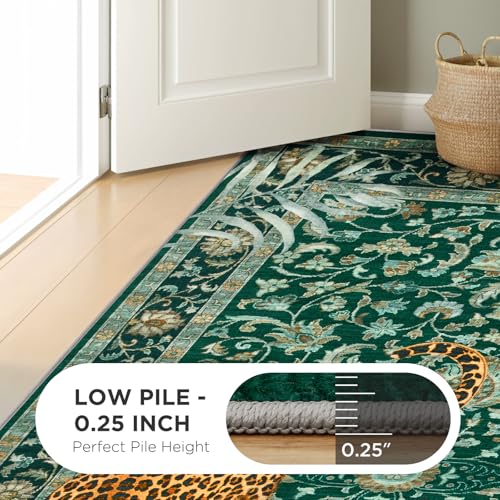 Joydeco Tiger Print 5x7 Washable Rug for Living Room, Boho Green Cheetah Bedroom Area Rug Non Slip, Vintage Ultra Thin Soft Indoor Throw Floor Carpet for Office Dining Room Playroom - Thumbnail 7