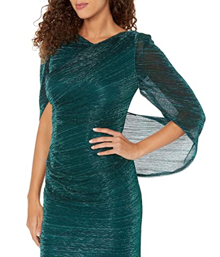 Betsy & Adam Long Metallic Long Sleeve Drape Dress Jade 4 #TOP2