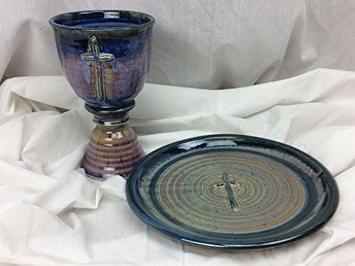 Chalice w/Cross & Paten - Stoneware - Pastel BlueNew