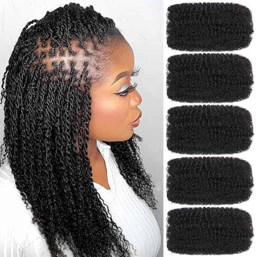 Unionbeauty 5 Bundle 16 Inch Afro Kinkys Curly Braiding Bulk Hair for Mini Passion Twist Afro Kinky Bulk Synthetic Hair for Micro Twist Crochet Hair Loc Repair Marley Twist Braiding Hair Extension 1B#