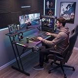 Soontrans Escritorio Gaming con LED Mesa Gaming con Soporte para Monitor (140 cm)
