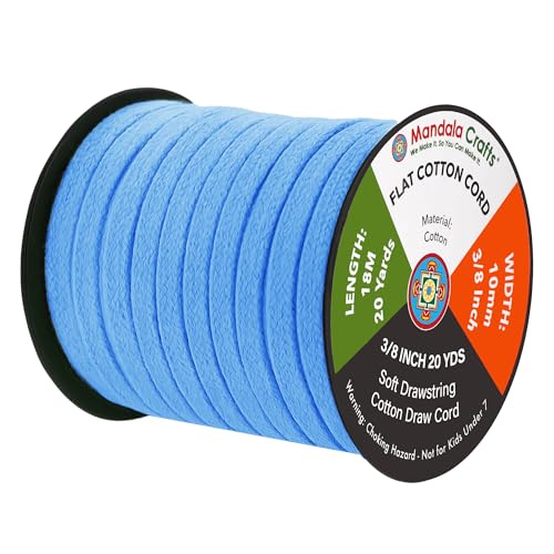 Mandala Crafts 3/8 Inch Sky Blue Flat Drawstring Cord for Hoodies