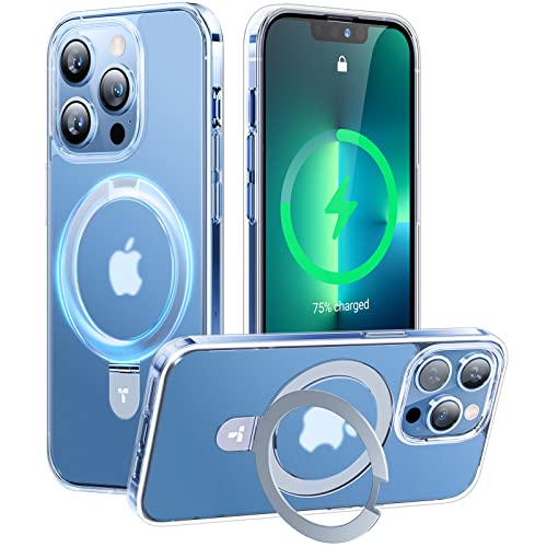 TORRAS 360° Rotatable Ring for iPhone 14 Pro Case [Compatible with Magsafe] with Stand, Magnetic Ring Mil-Grade Shockproof Translucent Back Slim 14 Pro Phone CaseOstand R, Mist Clear
