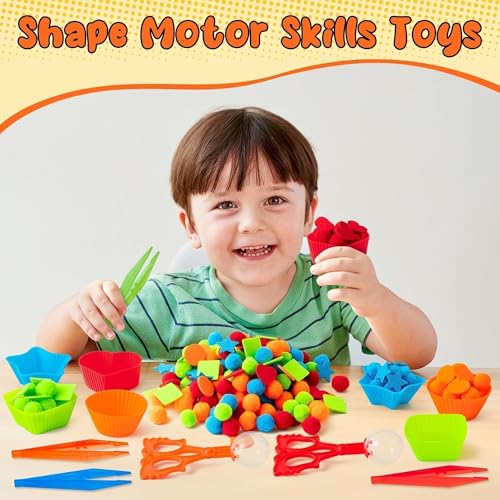 Image of EZdhuawuse Shape Sensory Bin Fillers - 295P Summer Shape Fine Motor Skills Toys Counting Sorting Set for Kids Early Education, Felt Decor Pom Poms Cup Clip for Preschool Counting Sorting Birthday Gift