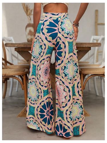 SHENHE Women's Summer Wide Leg Floral Flowy Palazzo Pants High Waisted Beach Boho Trousers2