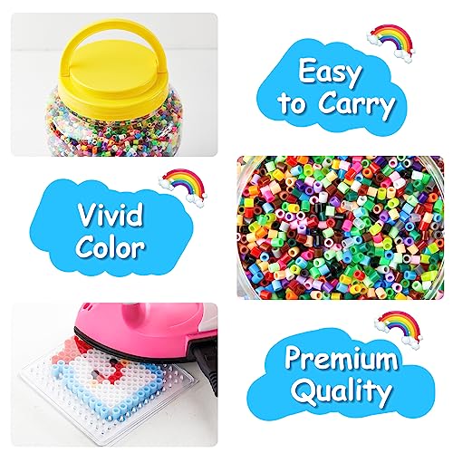 INSCRAFT 2 Buckets of Fuse Beads, 46,000 pcs 5mm Beads for Kids Crafts, 30 Colors Iron Beads with 6 Pegboards, 10 Ironing Paper, 20 Patterns, Gifts for Birthday Christmas, Multicolor Beads Refill Kit