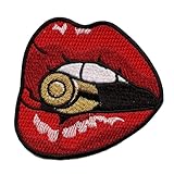 Red Lips Biting Bullet Patch Girl Sexy Embroidered Iron On