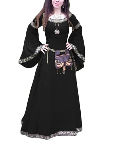Vestido Largo De Renacimiento Medieval Manga Larga Disfraz Traje De Cosplay Negro L