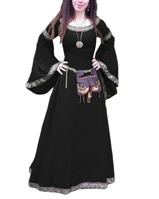 Vestido Largo De Renacimiento Medieval Manga Larga Disfraz Traje De Cosplay Negro L