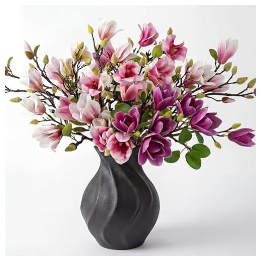 Janinka 8 Pcs Artificial Magnolia Flowers Stem for Spring Decoration Faux Fake Flora Stems Beautiful Magnolia Office Hotel Home Decor Accent Pieces(Pink, Deep Purple)