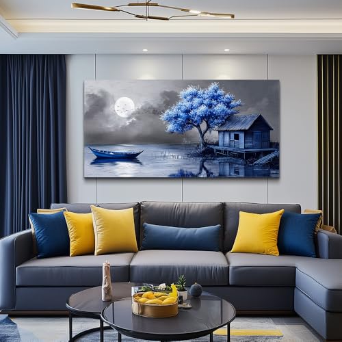 ZUITINGHUA Large Wall Decor For Living Room Canvas Wall Art For Office Modern Wall Decorations For Bedroom Boat Landscape Painting Seaside Pictures Artwork Room Home Decor 24x48 In