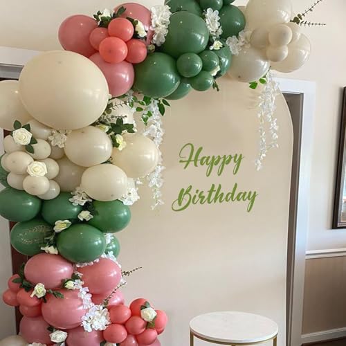 Image of Sage Green Pink Balloons, 12 Inchs Retro Pink Green White Metallic Gold Balloons, Pastel Birthday Balloon for Girls' Birthdays Jungle Safari Baby Shower Wedding Party Decoration