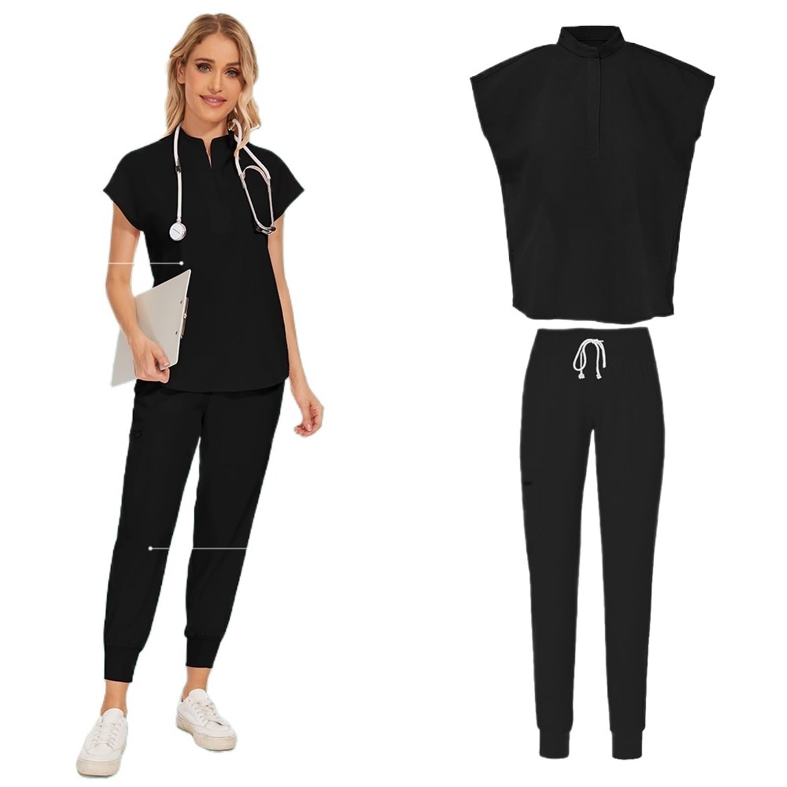 AHUFGN Nurse Scrubs Women Medical Clothing For Women Nurse Uniforms Scrubs Set Hospital Work Wear Unisex Solid Uniform