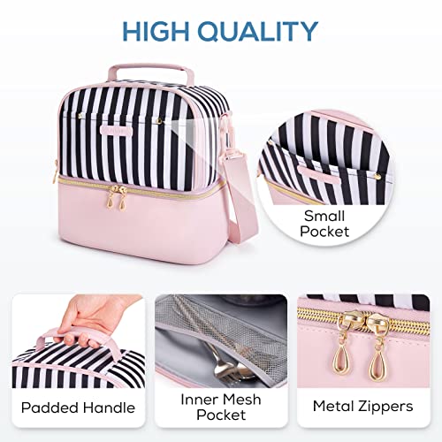 Tourit Lunch Bag Women Double Deck Lunch Box Insulated Lunch Cooler For Women Men Work, Pink Stripes #TOP4