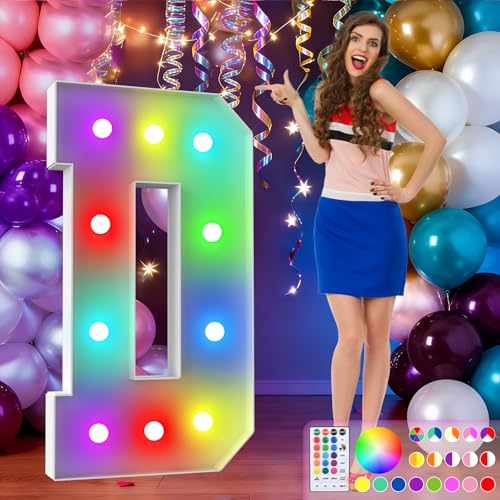 Image of 4FT Colorful Marquee Letters,18-Color Letter D with Remote Control Large Light Up Numbers Sign,Pre-Cut Foam Board Set for Party Decoration, Birthdays, Weddings, Graduations, Baby Anniversaries
