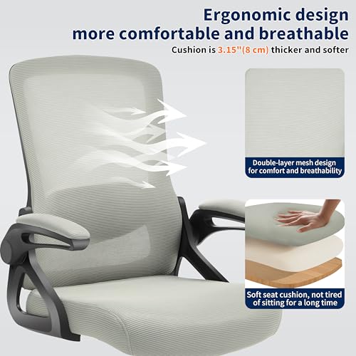 Image of Ergonomic Office Chair, Desk Chair with Adjustable Lumbar Support, Breathable Mesh Comfy Computer Chairs with Flip-up Armrests Executive Task Chair for Adults Home Office (Dark Gray)