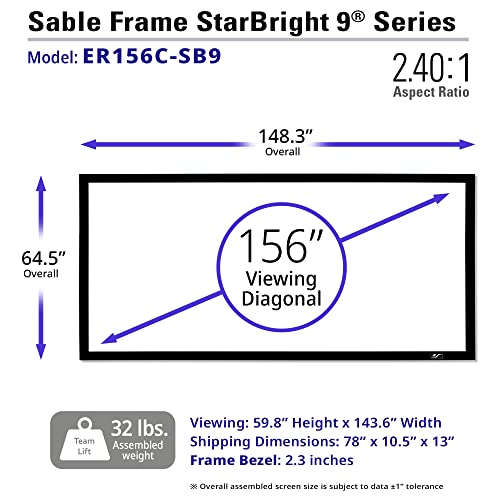 Image of Elite Screens Sable Frame StarBright 9, 156-inch Diag. 2.40:1 Cinemascope, 4K /8K Ultra HD Ceiling Ambient Light Rejecting (CLR /ALR) Fixed Frame Projector Screen Movie Home Theater, ER156C-SB9