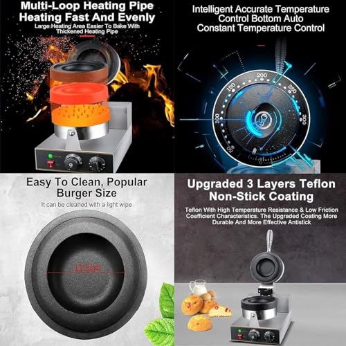 1300W Electric Burger Waffle Maker, Nonstick Panini Press z Timerem, Hamburger ze stali nierdzewnej i lodowa Patarka do użytku w restauracji domowej