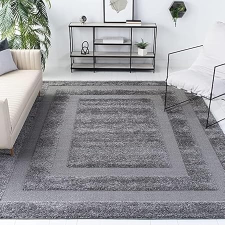 Image of Shaggy Rug for Bedroom Living Room 3X5 FEET Fluffy Plush Area Carpet with Non Slip Backing, Modern Cozy Floor Rug for Home Decor and Comfort (GreyFrame)