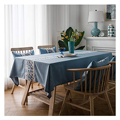 Nappe rectangulaire coton lin brodé 135x220 cm imperméable pour table de repas - 7