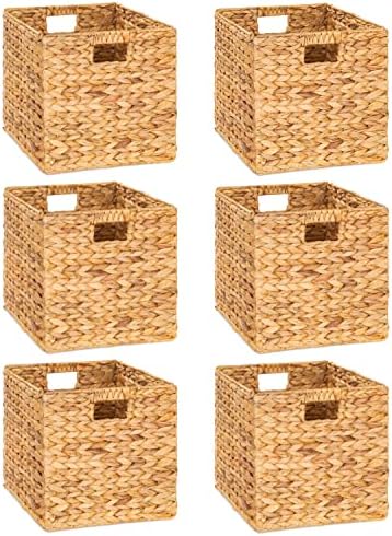 M4DECOR Wicker storage basket, wicker storage baskets for shelves, large wicker baskets for storage, wicker cube storage bins for Bedroom, Living Room, Nursery Room (6 packs 12x12in)