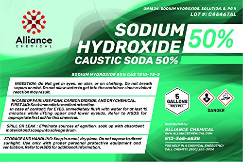 Sodium Hydroxide 50% Solution – 5 Gallon Pail – (Liquid Caustic Soda 50%, Lye 50%) – Uses: Soaps, Rayon, Paper, Dyes, Drain Opener And Petroleum Products - Alliance Chemical #TOP1