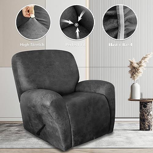 Image of ANARACHON Leather Like Recliner Chair Covers Heavy Duty, 4 Pieces Recliner Cover for Recliner Chair, Leather Cover for Recliner slipcovers Washable for Pets (Light Grey 2)