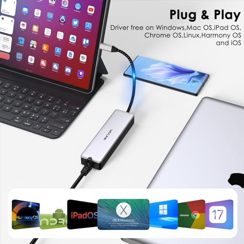 Wavlink Adattatore USB C a Ethernet 2,5Gbps, Adattatore di rete USB-C PD 100W da 10Gbps, Adattatore Internet RJ45 LAN in alluminio Driver Plug & Play per MacBook, Acer Aspire, HP, Dell, Lenovo Laptops - Hub USB - Immagine 4