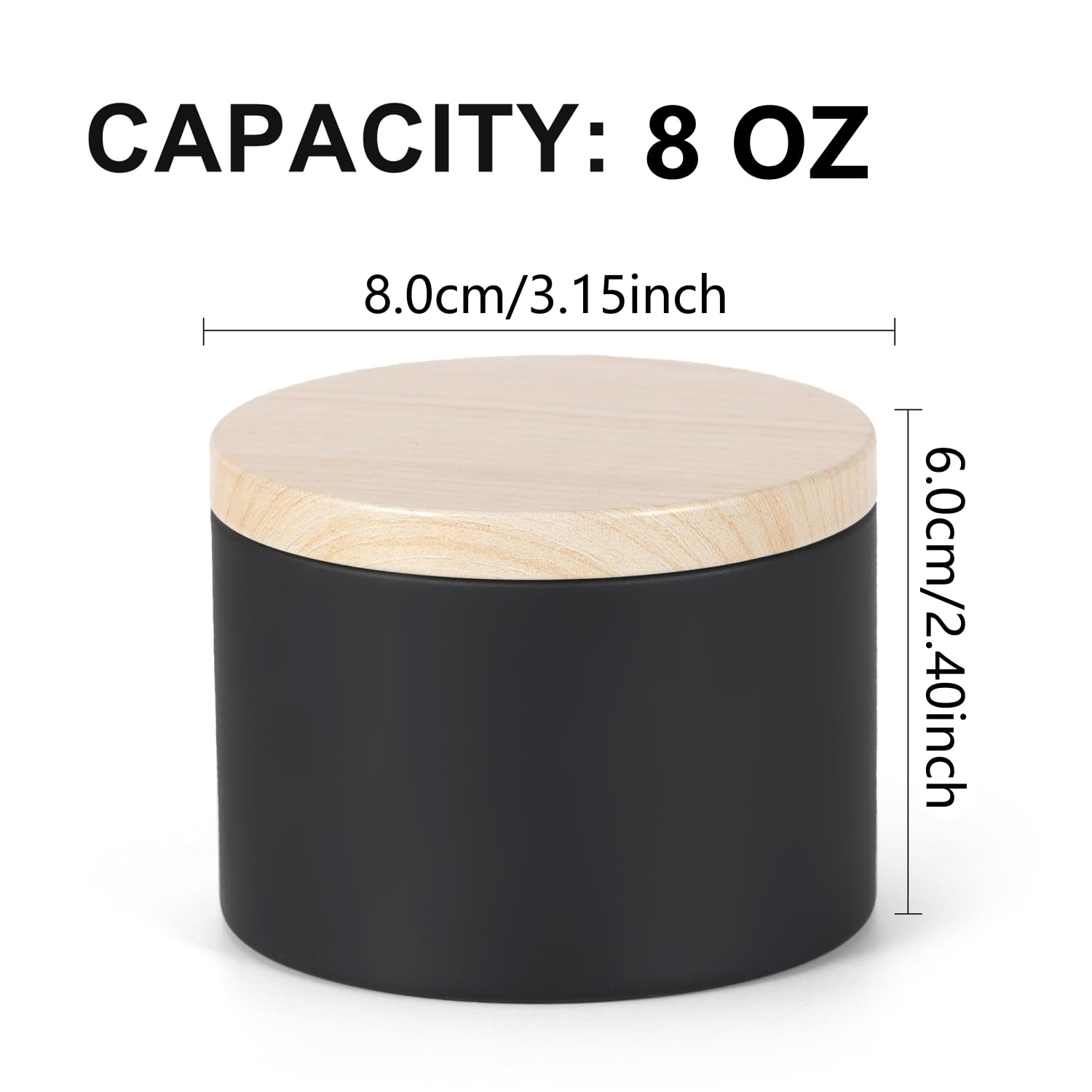 SONVIIBOX 24 PCS 8oz Candle Tins, Black with Wood-Grain Metal Lids, Tin Jars for Bulk Candle Making