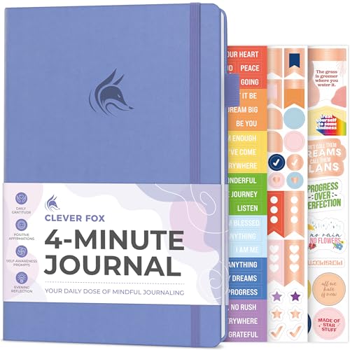 Clever Fox Four-Minute Journal Daily Positivity Journal with Prompts Motivational Affirmation Mental Health & Habit Tracker (Lavender)