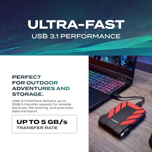 Image of ADATA HD710 Pro External Hard Drive - 1TB USB 3.2 Gen1 Portable HDD for Gaming & Backup Storage - IP68 Waterproof & Dustproof - MIL-STD Shock Resistant - Red - 1 Count