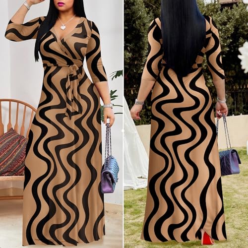 Image of FANDEE Plus Size Maxi Dress for Women Casual Summer Sundress V-Neck 3 /4 Sleeve