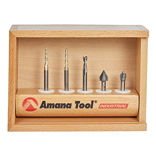 Amana Tool - AMS-127 5-Pc Starter Engraving CNC Router Bit Collection, 1/4 Inch Shank
