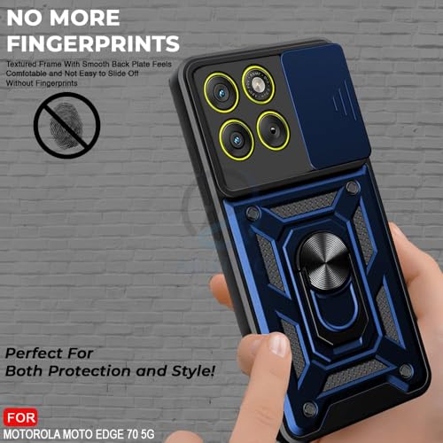 Image of Luxe Back Cover Compatible for Motorola Edge 70 5G | D10 Tough Armor Case | Sliding Camera Shield | 360 Protection | Kickstand Ring Holder | Military-Grade Bumper Case - Blue