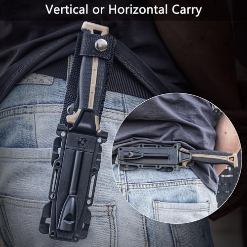 HX-OUTDOORS-Extra-Sharp-Bushcraft-Knife-with-Fire-Starter-Premium-D2-Steel-Fixed-Blade-Survival-Camping-Knife-with-Plastic-Sheath-for-Outdoor-Hiking-Backpacking-Brown