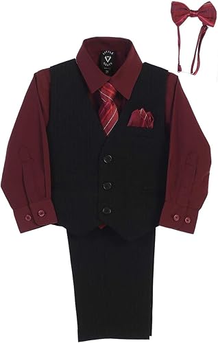 Little Gents - Conjunto de chaleco y pantalón a rayas negras con camisa de color, corbata y corbatín y pañuelo