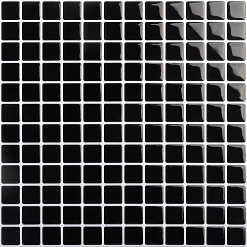 Hode Credence Adhesive pour Cuisine Noir Mosaïque, Imperméable Carreaux Carrelage Adhesif Mural Salle de Bain, Stickers Autocollant Carrelage Cuisine Bain, 4...