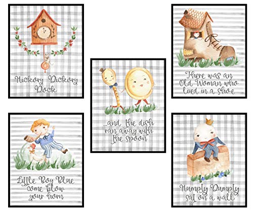 Nursery Rhyme Baby Set Wall Art Baby Gift Decor (Grey Set Art Prints)