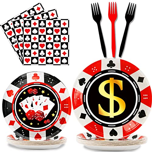 96 Pcs Casino Party Supplies Paper Plates Napkins Las Vegas Party Birthday Decorations Favors for Poker Card Playing Club